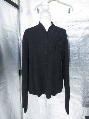 Sandra King Silk Blend Beaded Floral Cardigan Black Size Petite Large P L